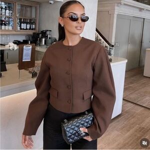 Zara Brown Blazer Balloon Sleeves NWT
